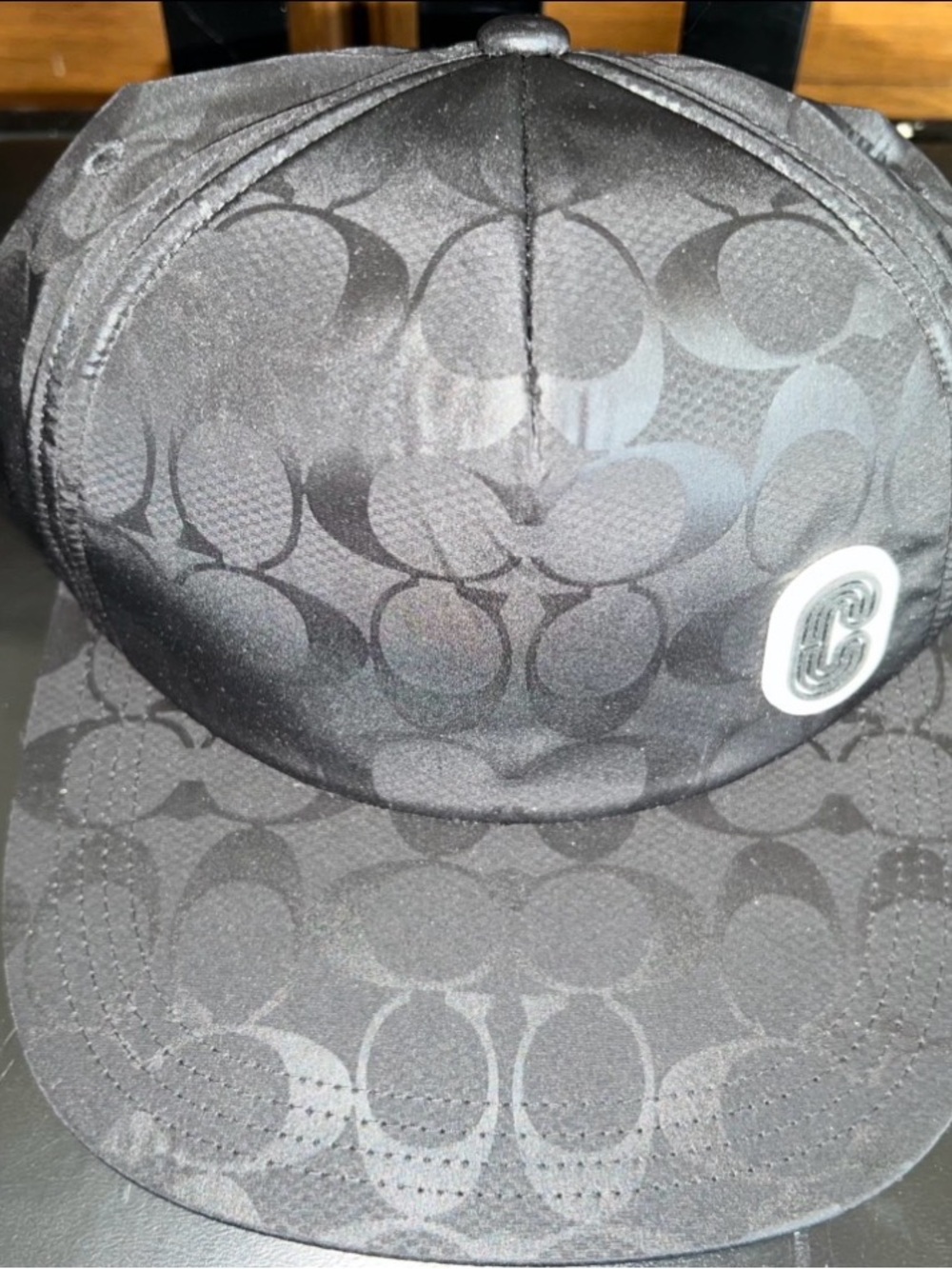 New-Coach Signature Nylon Trucker Hat Black